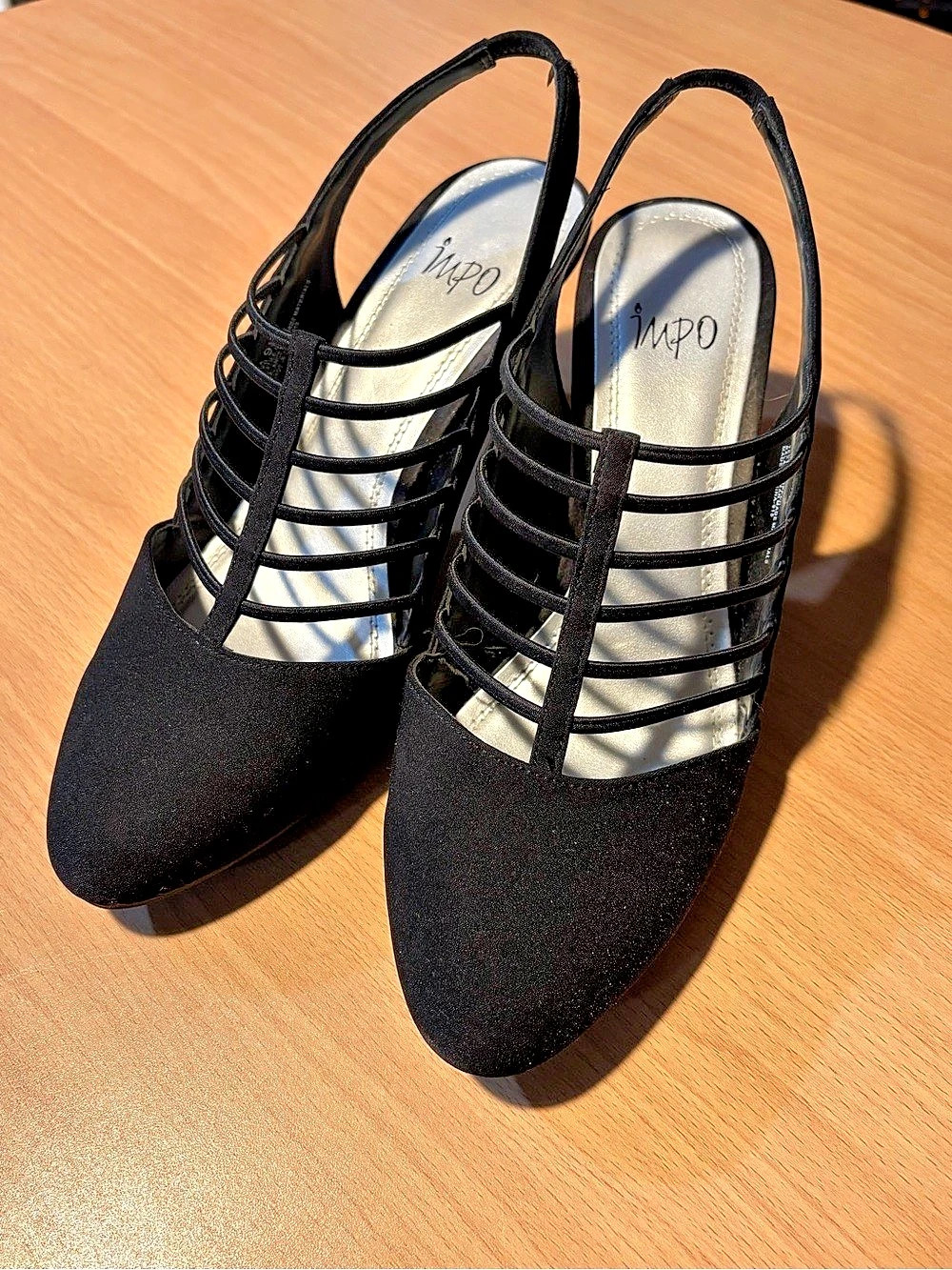 IMPO Black Cage Adjustable Slingback Heels